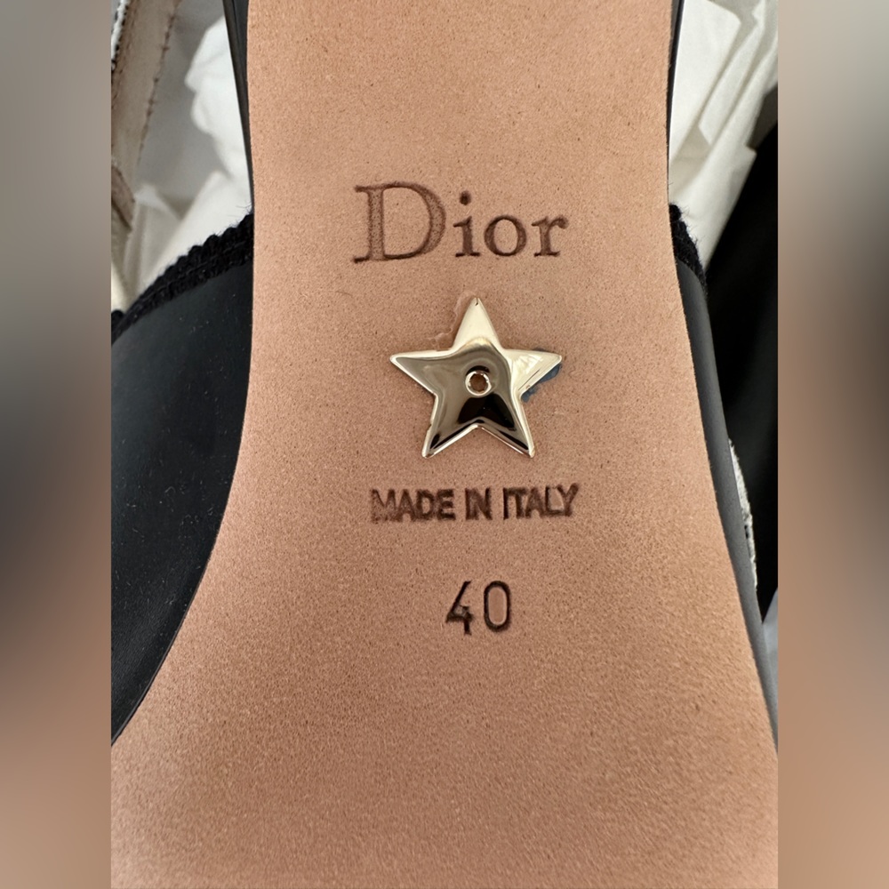 DIOR BLACK LEATHER AND RIBBON KITTEN HEEL SLINGBACKS SIZE 40 - Picture 13 of 15